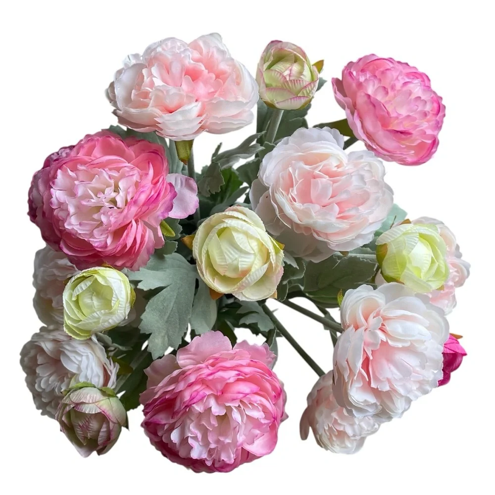 PEONIES Pink and White Floral rosy Peony Arrangement in ceramic matte white vase